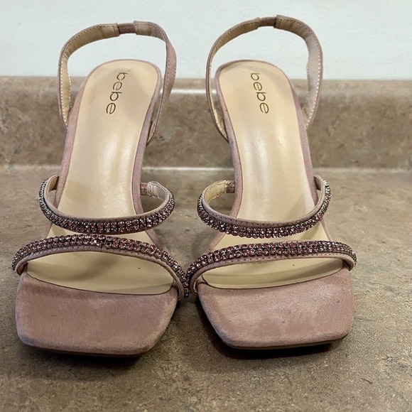 Bebe Calliope Rhinestone Square Toe Stiletto Heels Pink Women’s Size 9.5 - Picture 4 of 12